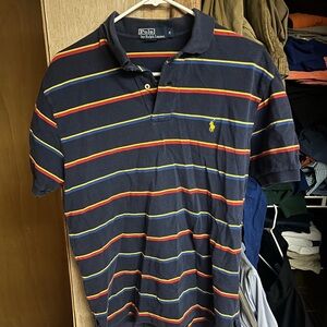 Ralph Lauren Men's Polo Shirt - Navy with Colorful Stripes